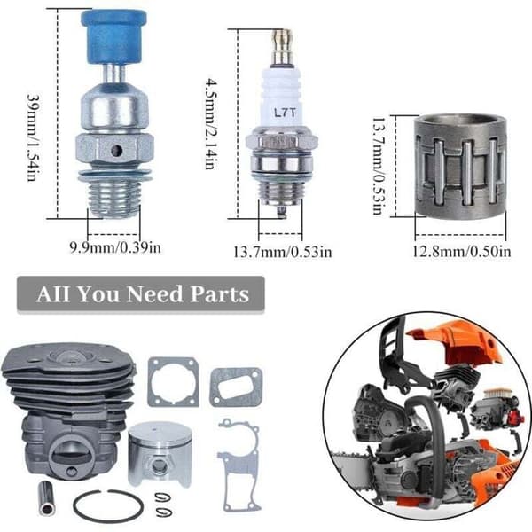 Cylinder and Piston Kit for Chainsaws - ZOR® - 44 mm - Compatibility: 350, 346, 351, 353 - Includes Decompression Valve