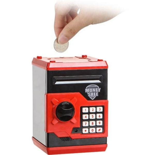 Elektronisk sparegris, minibank for barn, minibanksafe, lydfunksjon, passordbeskyttelse, beste gave til barn (rød+svart)