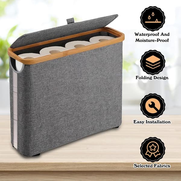 Storage Box with Lid Transparent Foldable Toilet Paper Basket Bathroom Organizer Suitable for 12 Rolls Gray