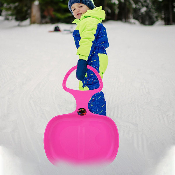 Bärbar skidbräda plast för vinterskidåkning, slitstark snöslädebräda med stort handtag för barn annons Pink