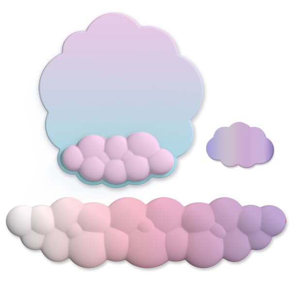 Cloud-shaped Mouse Pad Gradient Keyboard Wrist Rest Computer Wrist Rest Creative Desk Mat Non-slip Memory Foam Wrist Rest (Set of 3)