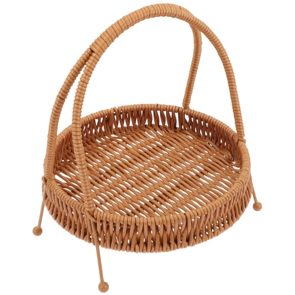 Flettet Frugtkurv Madserveringskurve Køkken Grøntsagskurve Rund Rattan Kurv Vævet Kurv Brown 21x19cm
