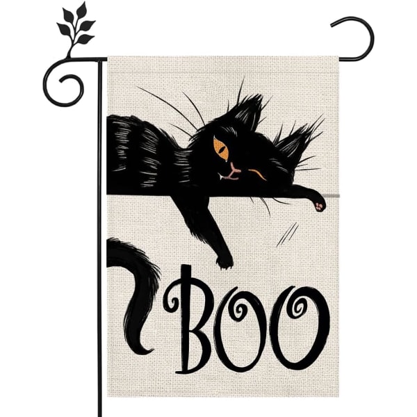 Halloween Black Cat -puutarhalippu, kaksipuolinen 12 × 18 tuumaa pienelle säkkikangaslomapihan lipulle