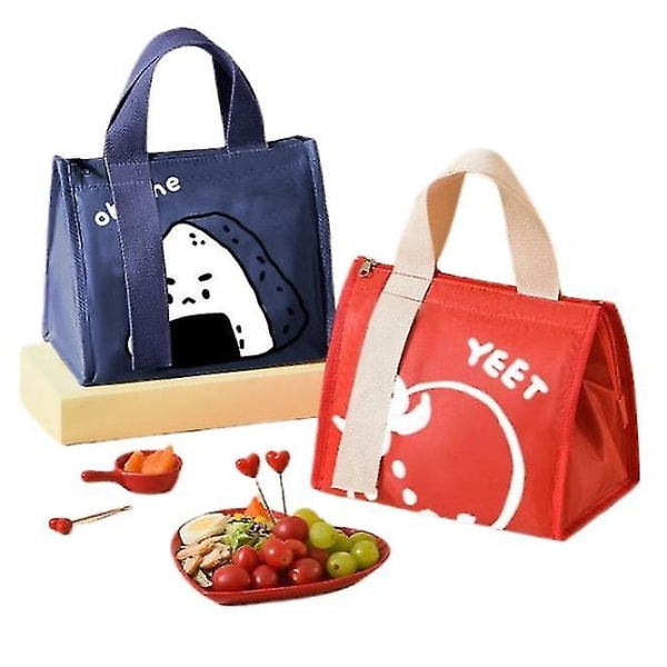 Stor Lunchboxväska Isoleringspåse Lunchbox Handväska Picknickväska Cartoon Student Lunchväskor Mörkblå Dark Blue