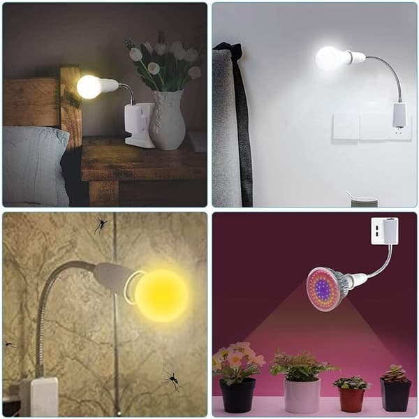 E27 Socket with Wireless Switch, 360-Degree Adjustable LED Bulb Holder for Bedside Reading Lamp (Bulb Not Included)