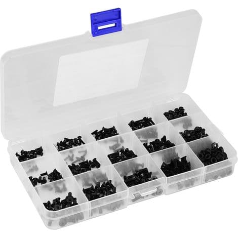 480 Pieces Hex Socket Countersunk Head Screws in Black Carbon Steel, Assorted Bolts and Nuts M2 M2.5 M3