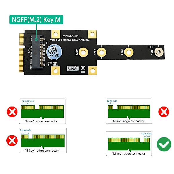 Mini PCI-E - M.2 M -avainsovitin Mini PCIExpress - NVME SSD -muunnin Korotuskortti Laajennuskortti 2230 2242 2260 2280:lle