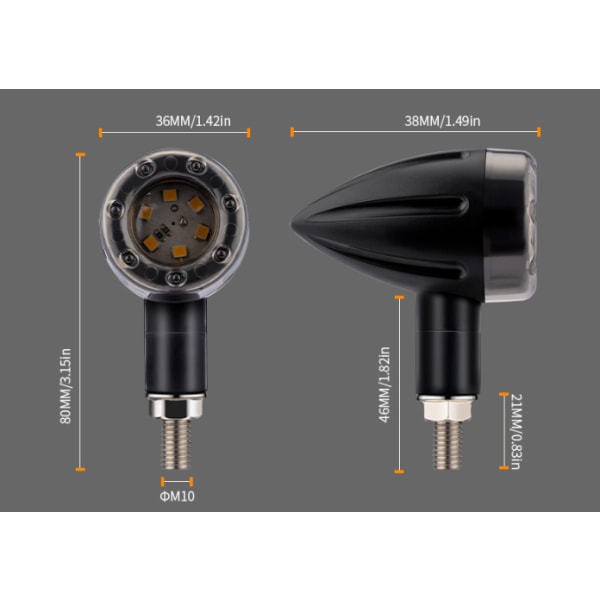 4 stk. Universelle Motorcykel Blinklys Mini Kugle LED Blinklys Lys Brems Baglygte Baglygte Lampe Kørelys - Sort