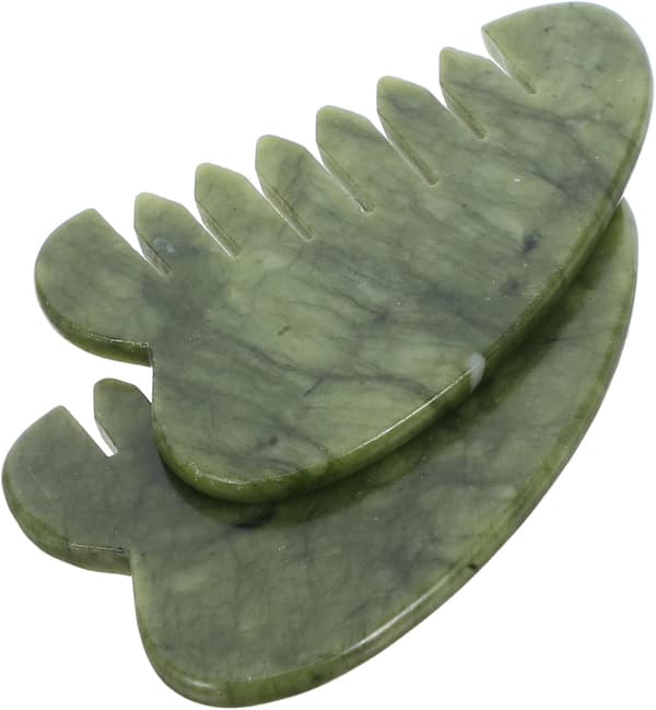 2 st Jade Scalp Massage Comb and Guasha Scraping Tool, Natural Light Green Jade Stone