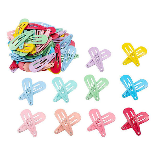 50 stk Barne hårklipp Metall Snap Hårklipp Godteri Farge Barrettes Jenter Hårnåler Assortert Farge 3x1cm