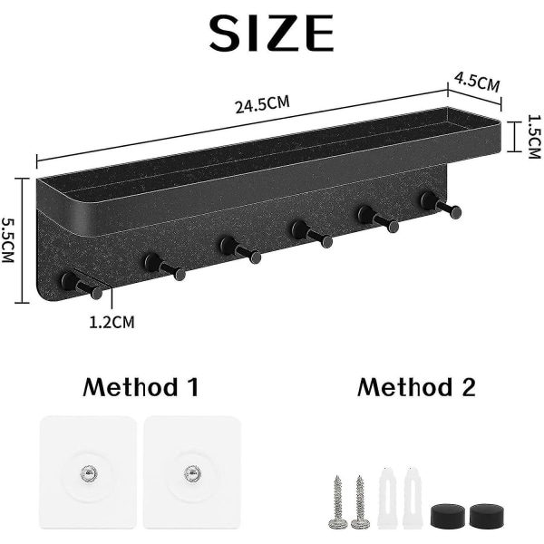 Nøgleholder med hylde, Moderne nøgleholder til væggen, 6 kroge Selvklæbende nøgleophæng Nøgle Nøglebjælke