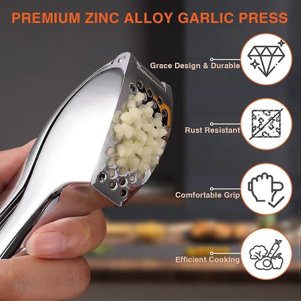 Garlic Press, Heavy Duty Kitchen Garlic Press, Effectively Presses Garlic and Ginger, No Peeling Required, Stainless Steel