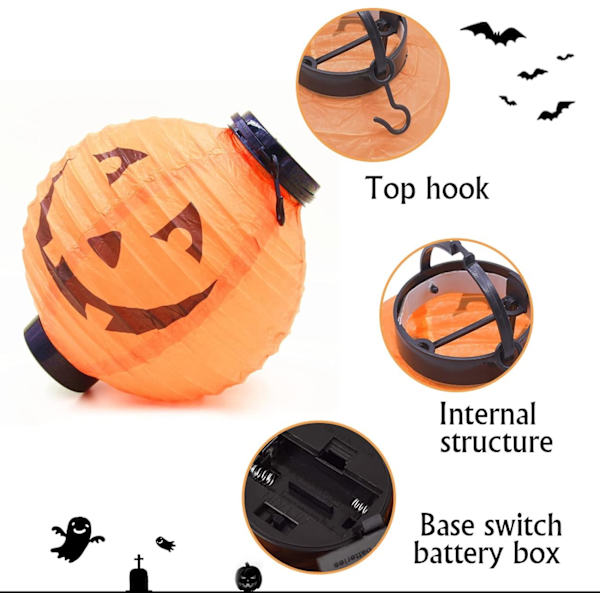 4 kpl 7,8 tuuman Halloween-koristepaperilyhtyjä, kummitustalon riippuva lyhty luuranko kurpitsa hymyilevä lepakko hämähäkit kuvio