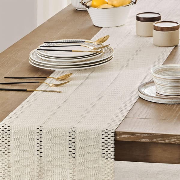 Macrame Style Boho Table Runner, Ivory Table Runners 180 cm Long, Woven Home Decor