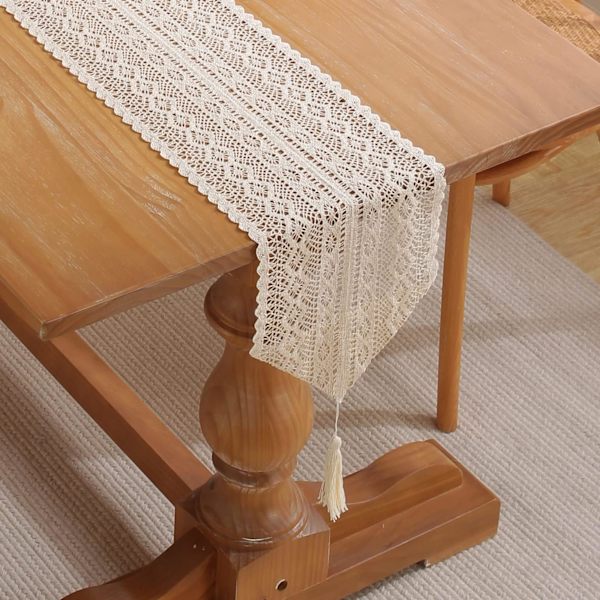 Beige Bohemisk Bordløper 160CM Elegant Bohemisk Bordløper for Bryllup Fest Cafe Spisestuebord