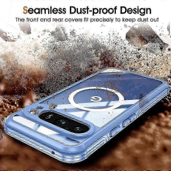 Magnetic Case for Google Pixel 9 Pro XL Glass Screen Protector 360 All Inclusive Military Drop and Crash Proof Compatible with MagSafe Blue Blå