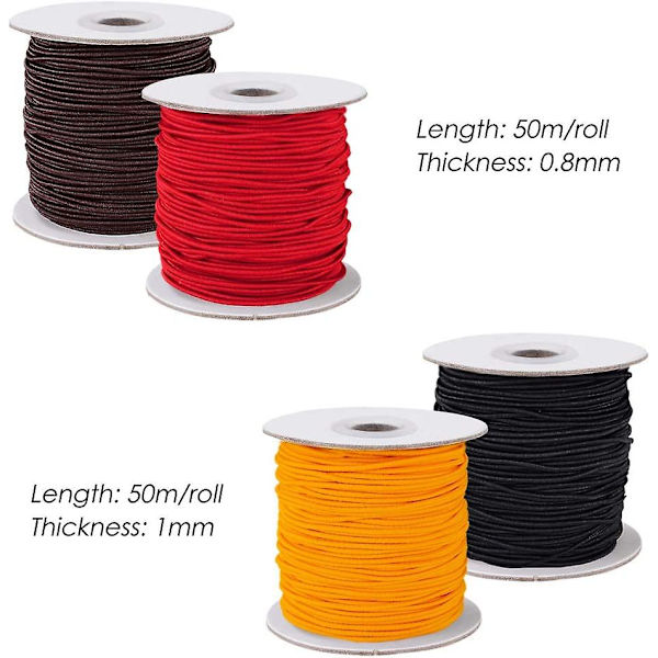 4 Ruller 0,8 mm/1 mm Elastisk Tråd For Smykker Og Armbåndslaging 50 Meter/rull (4 Farger)