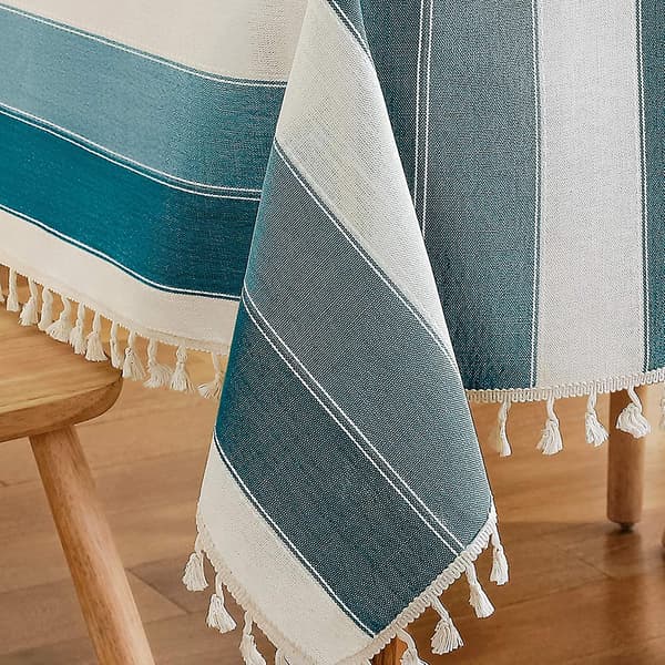 Matbord Randig Toffs Bordsduk Bomull Linne Rektangulär Bordsduk För Kök Matbord 140 X 220cm Teal Blå