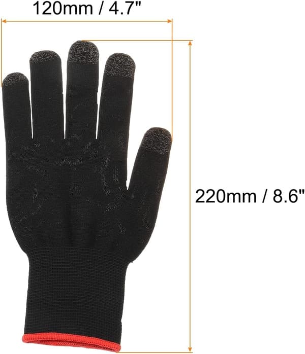 Gaminghandsker Mobil Spilcontroller Handske Anti-sved Åndbar Meget Følsom Touchscreen Handsker, Sort/Rød til Spil, 1 Sæt size_name 12" x 1"