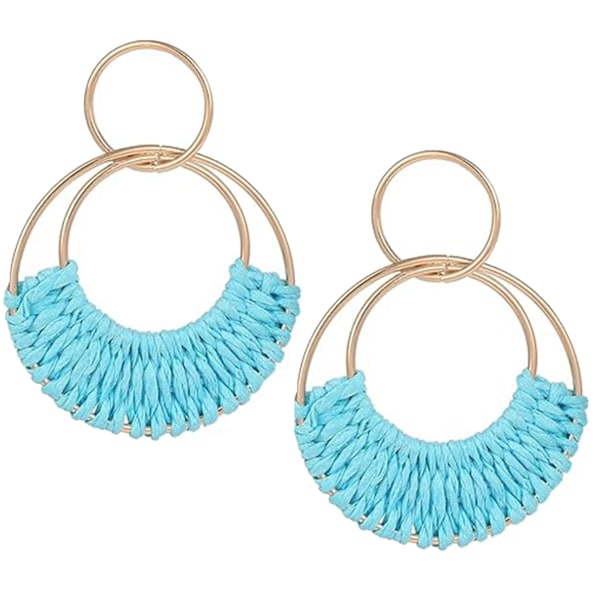 Øreringe Boho Sommer Øreringe til Kvinder Boheme Raffia Flet Strå Kurve Rund Drop Øreringe Letvægts Strandfest