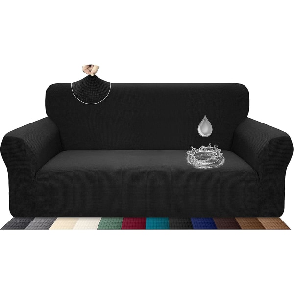Cover joustava, vedenpitävä ja naarmuuntumaton 3-istuttavalle sohvalle Elegantti kuviointi liukumattomilla vaahtomuovitangoilla (3 istuttava sohva, musta)