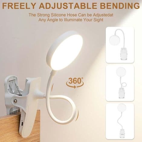 LED USB Clip-on Lamp with Touch Control, 3 Lighting Modes, Adjustable Brightness, Desk Lamp, Reading Lamp, Bedside Lamp with Clamp, Protective