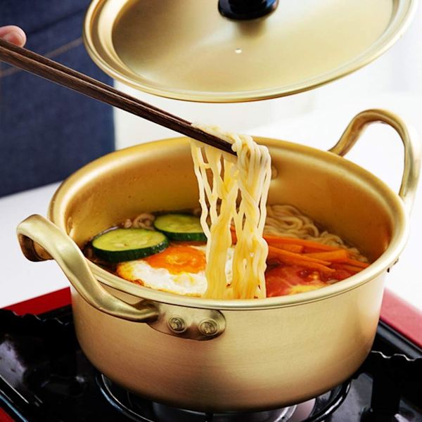 Korealainen Nuudelipata, Keltainen Alumiiniseoskeittopata Ramen-Nuudelien Keittämiseen Nopea Pikanuudelikeitin Kotikeittiöön (16cm)
