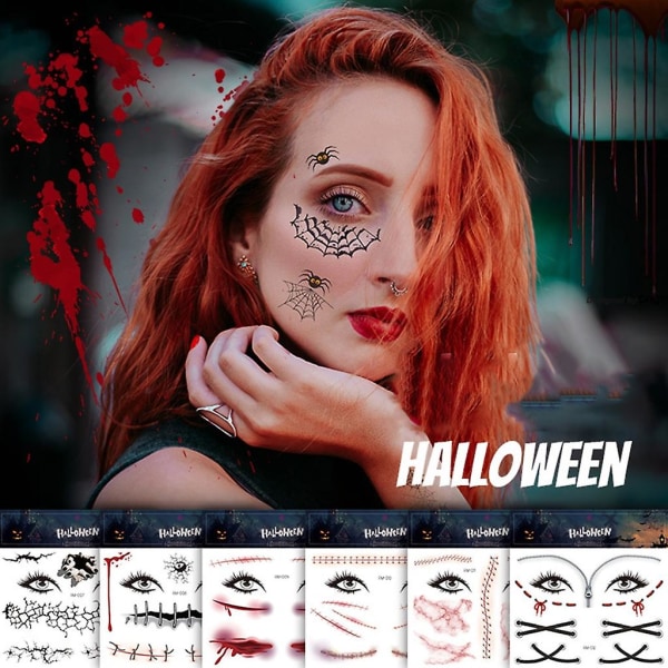 Vattentät Halloween Tillfällig Tatuering Dekal Ansiktsmakeup Spindel Tatuering Dekal Stil 1