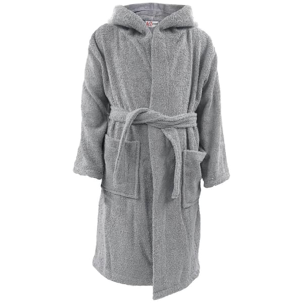 Badekåpe med hette for barn 100 % bomullsfrotté for gutter og jenter Stålgrå 5-6 år Steel Grey 5-6 Years