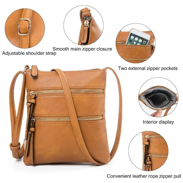 Crossbody-taske til damer med lynlås, LYSEGRÅ, Lysegrå, Light grey-tfrf Light grey Light grey