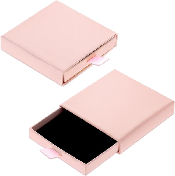 Set med 2 presentaskar i papper - 8 x 8 x 1,7 cm - Små expanderbara presentaskar - Fyrkantiga - (rosa)