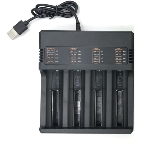 4-rums Smart 18650 Oplader Lithium Batteri Oplader Universal USB