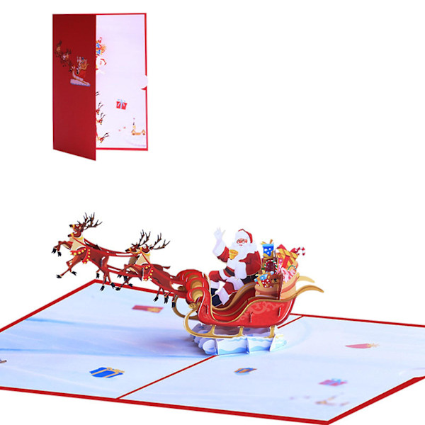 Julehilsenkort 3D Pop Up Julehilsenkort Flyvende Hjortevogn Julehilsenkort