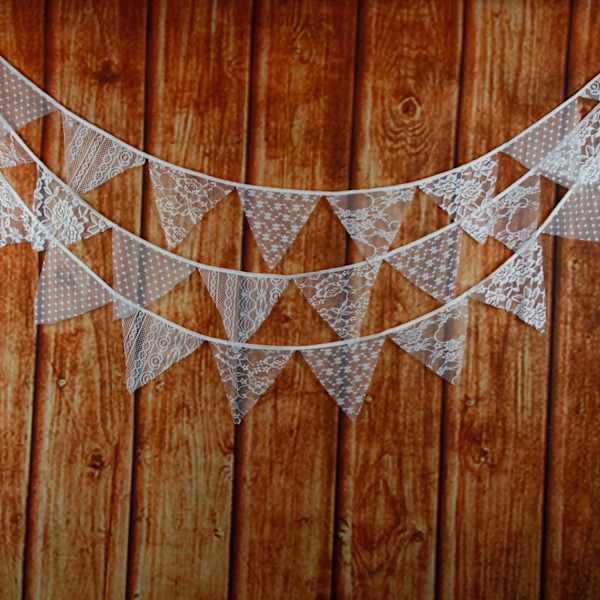 Foldbare Helt Hvide Banner Lace Bunting til Fødselsdagsfestfejringer Helt Nye