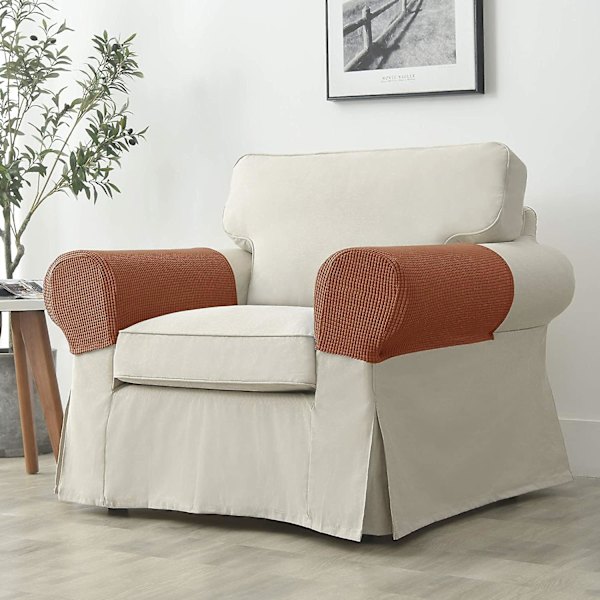 Sæt med 2 Jacquard Stretch Sofa Armlænsbeskyttere Skridsikre Møbelbeskyttere Armlænsbetræk til Sofa Recli Russet Brown