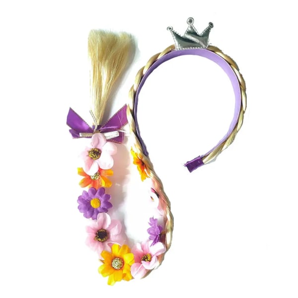 Lang Prinsesse Rapunzel Paryk Pandebånd Tiara Blomsterkrans Kostume Tilbehør til Små Piger Fødselsdagsfest Klæd Ud