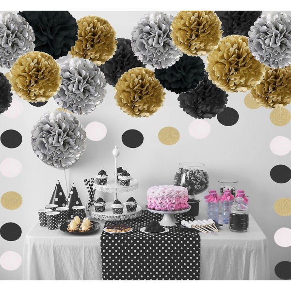 18 Pakke Pom Poms Blomster, Dekorationspapir Sæt Til Fest, Bryllup Guld