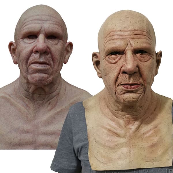 White Hairy Old Man Head - Latex Horror Mask - Mardi Gras - Carn