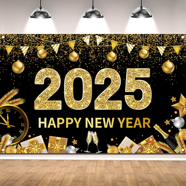 Gott Nytt År Bakgrund för Gott Nytt År Dekorationer 2025 | Nyårsafton Festtillbehör 2025 Bakgrund Fotostudio Rekvisita