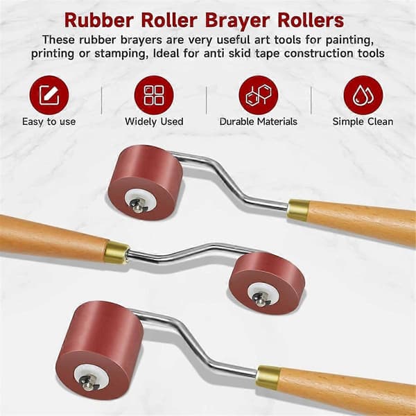 3 st Gummirollers för Hantverk, Bläckrollerset med Bekvämt Grepp för Tryckning, Hantverk och Stämpling