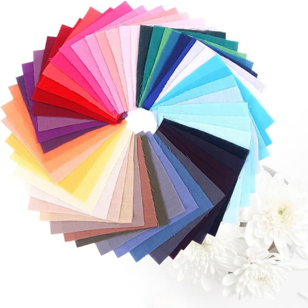 50 pcs 10x10 cm Solid Color Cotton Patchwork Set, DIY Sewing Fabric Pack with Plain Woven Cotton