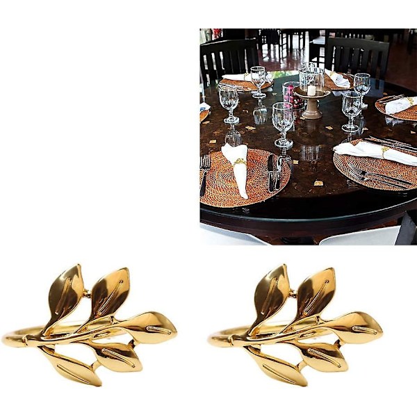 Servietringe Sæt Servietringe Blad Knapper Metal Serviet Til Jul Thanksgiving Fester Bryllup Pynt Bord Guld Dekoration 6stk
