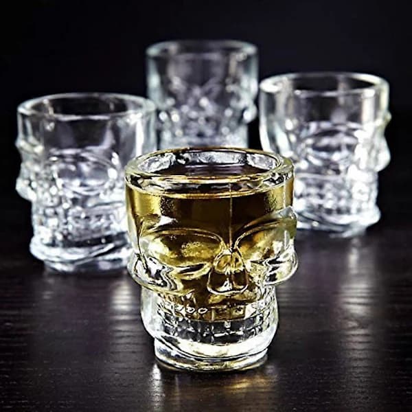 6 stk 45 ml Dødningehoved-Shotglas, Sæt med 6, 45 ml, Klar