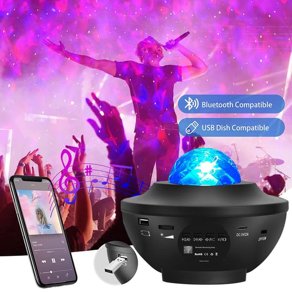 Black Star Sky Projector, Starry Night Light Video Rotating Light