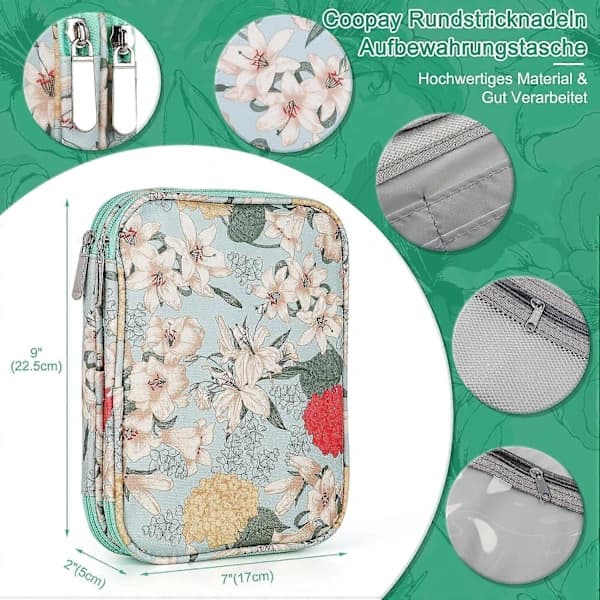 Case for Circular Knitting Needles, Crochet Hook Holder, Zippered Storage Bag for Cable, Round Double Single Pointed Needles, Crochet Case