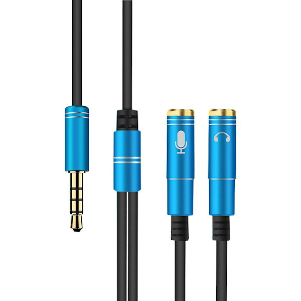 3,5 mm Øretelefon Mikrofon Hovedtelefon Lyd Splitter Adapter Kabel Han til Hun Blå