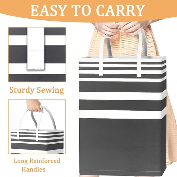 Large Laundry Basket, 75L Foldable Laundry Hamper for Clothes, Waterproof Laundry Bag with Handles, Dirty Clothes Hamper in Linen for Bedroom Bathroom (B