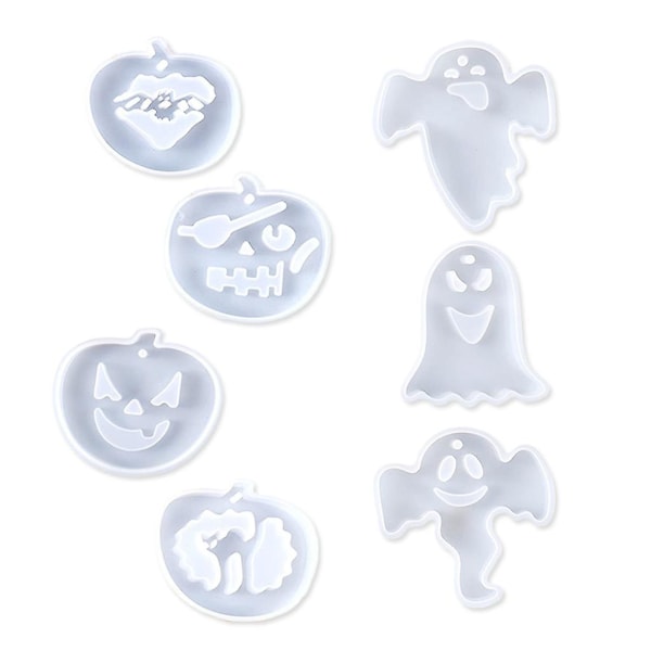 7-pack Halloween Pumpa & Spöke Hängande Skyltar Epoxihartsform Nyckelring Hänge Silikonform DIY Hantverk Smyckenform