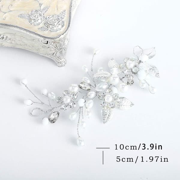 Brud bryllup krystall hårranker blomsterblad hodeplagg brudehårtilbehør for kvinner og jenter (sølv)