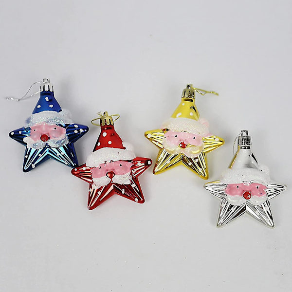 Julepyntsalg, juletrepynt Ornamenter Tegneserie Julenissen Femspisset Stjerne Henger For Julefest 4stk Flerfarget